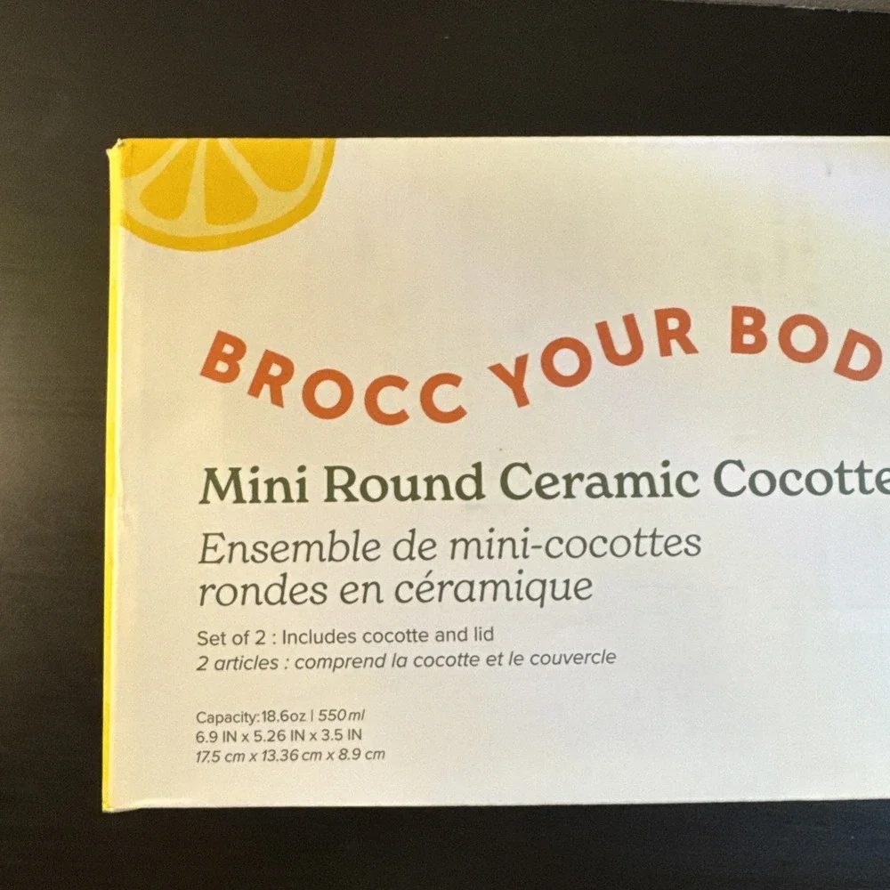 New‎ Brocc Your Body Mini Round Ceramic Cocotte  Dutch Oven Set Of 2 In Box